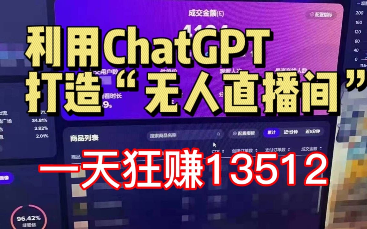 用Chat GPT打造“无人直播间”，一天狂撰13512￥，不用出镜轻松赚钱！